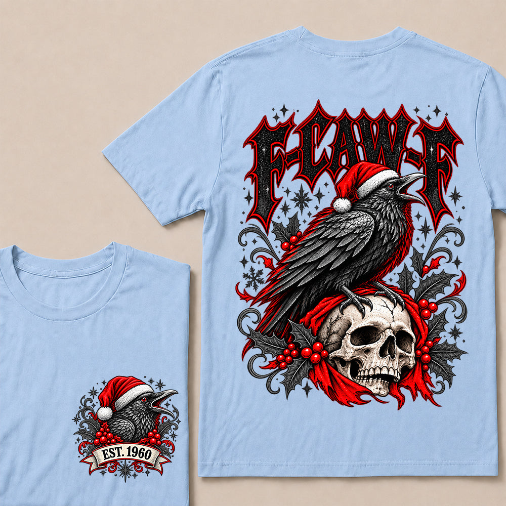 F-CAW-F – Custom EST.Year Gothic Christmas Crow & Skull Graphic T-Shirt
