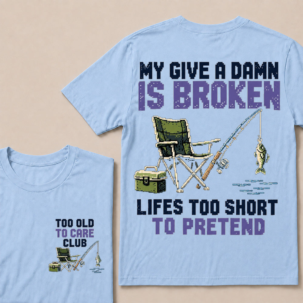 Retro Pixel Fishing T-Shirt | "My Give A Damn Is Broken" Funny Angler Graphic Tee