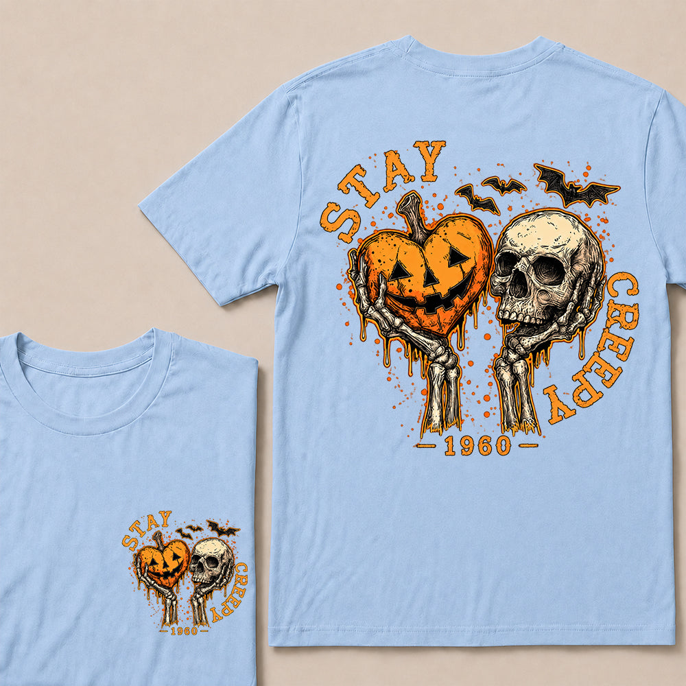 Stay Creepy – Custom Birth Year Vintage Halloween Skull & Pumpkin T-Shirt