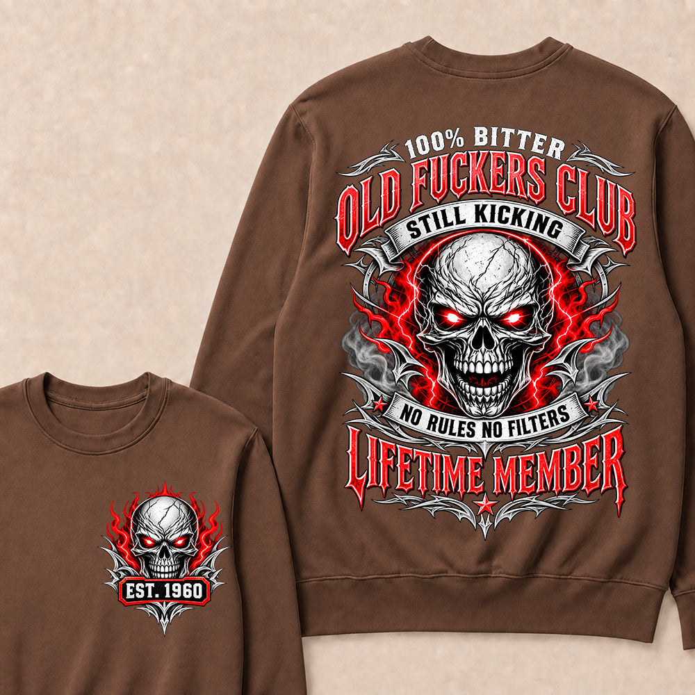 100% Bitter Old Fuckers Club Lifetime Member β Custom EST.Year Red-Eyed Skull Graphic Sweatshirt