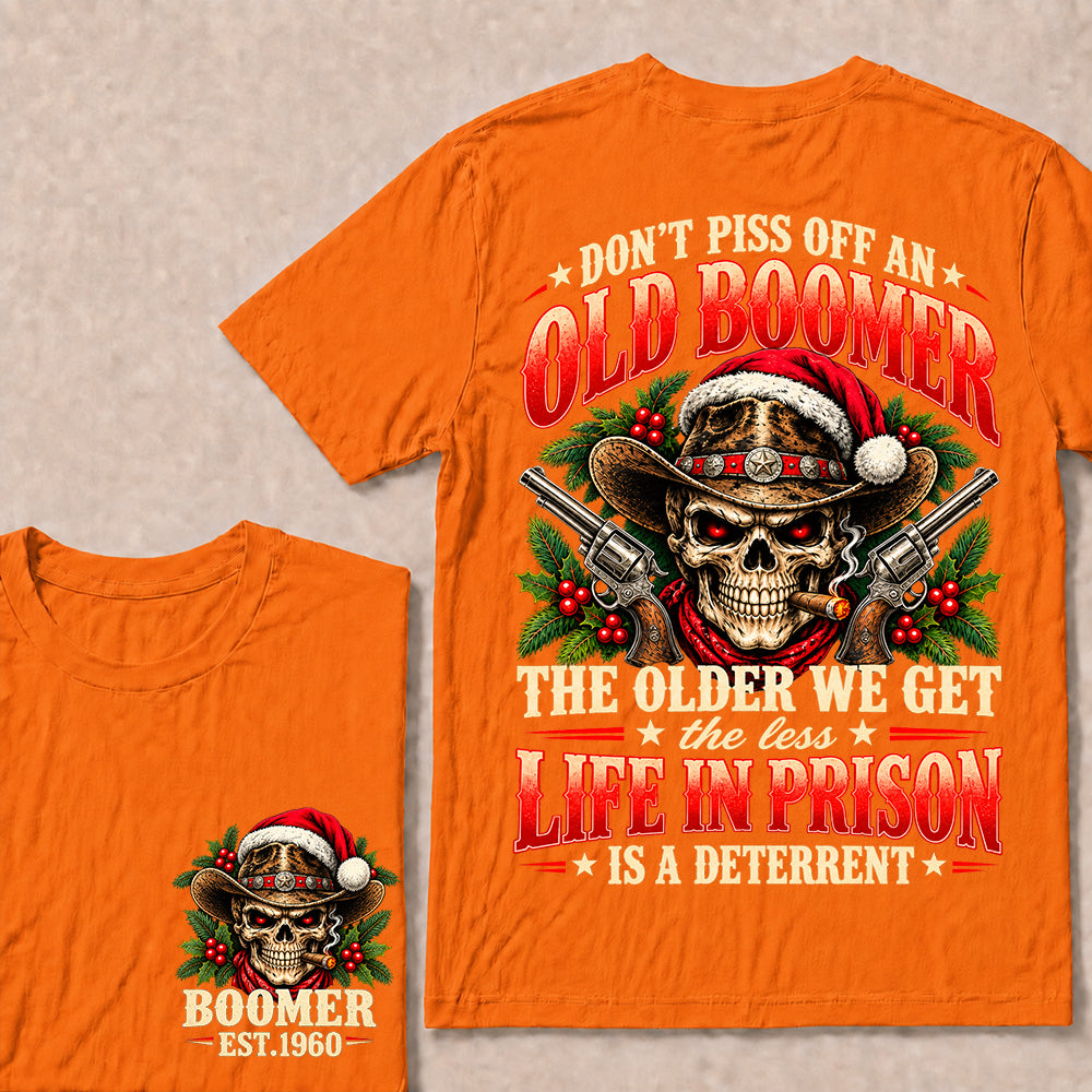 Don’t Piss Off an Old Boomer – Custom EST.Year Christmas Cowboy Skull & Crossed Revolvers T-Shirt