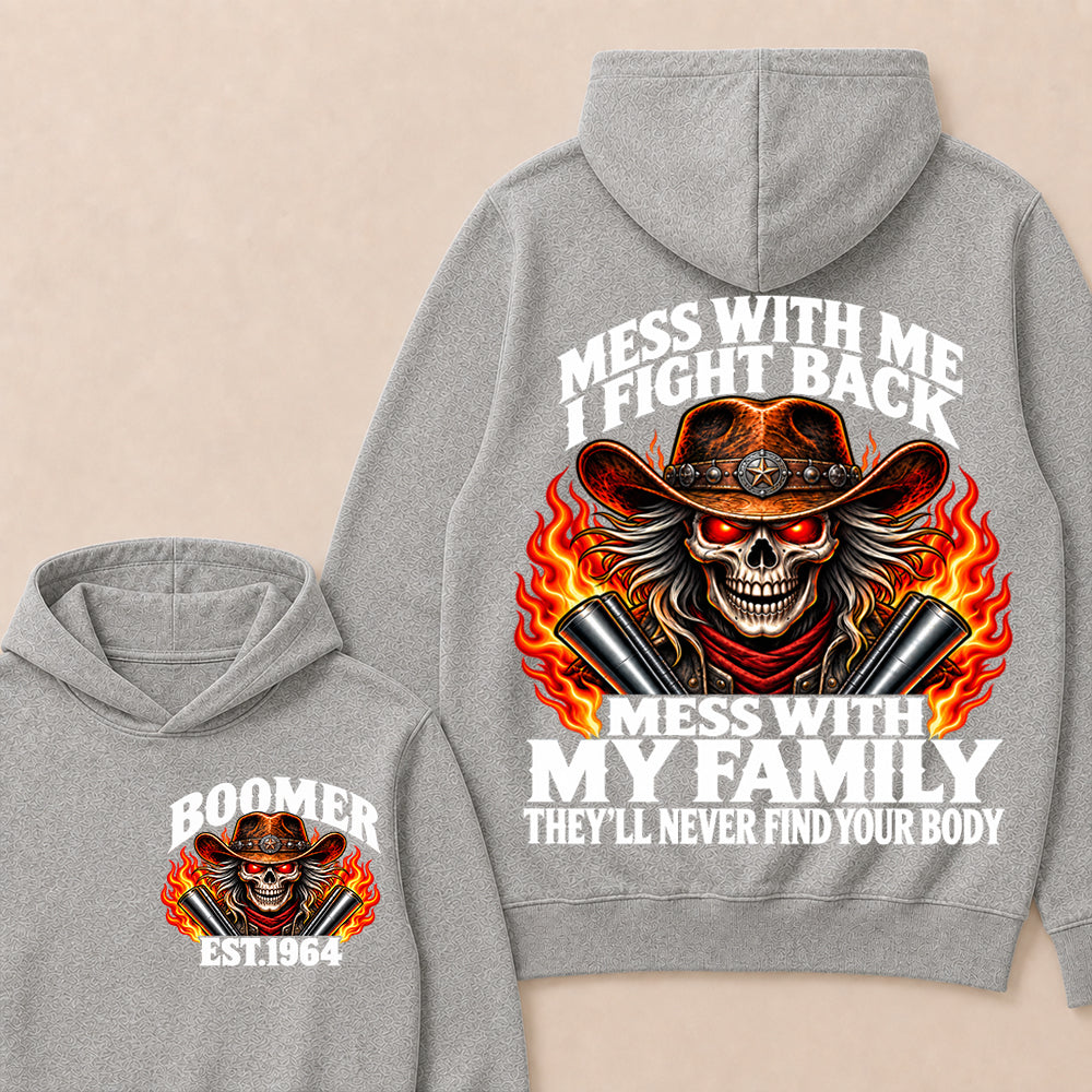 Mess With Me I Fight Back Custom Year Boomer EST.Year Cowboy Skull Hoodie