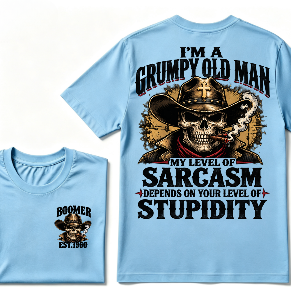 Custom EST.Year I'm A Grumpy Old Man My Level Of Sarcasm Depends On Your Level Of Stupidity Vintage Graphic T-Shirt