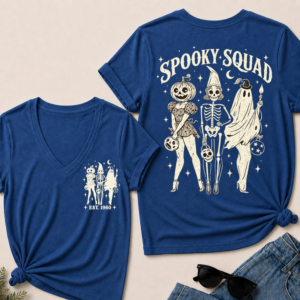 Spooky Squad – Custom EST.Year Vintage Halloween Trio Women’s V-Neck T-Shirt