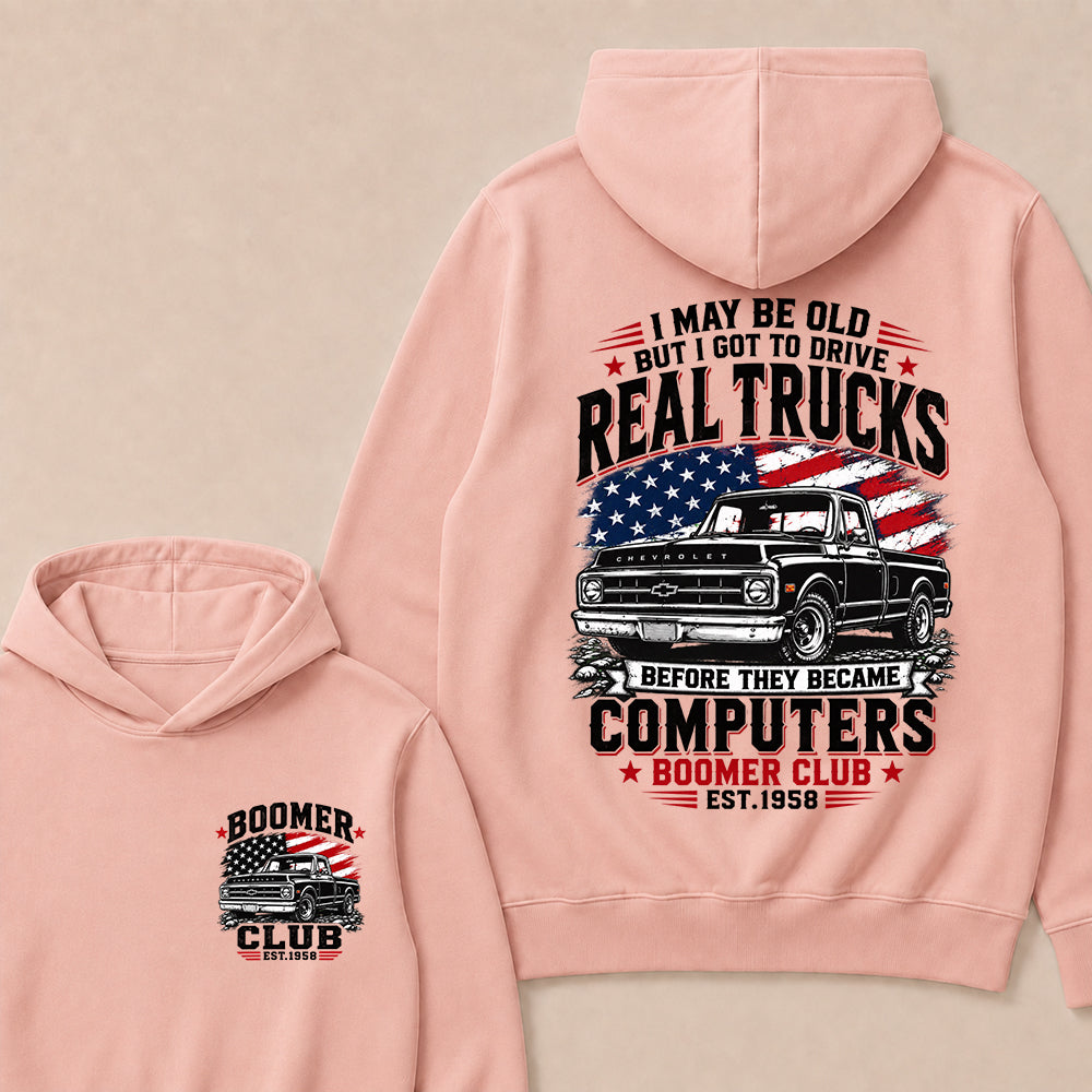 Custom "Boomer Club" Hoodie, Funny Old Man Truck Lover Gift, Personalized Year Hooded Sweatshirt, Real Trucks Before Computers Pullover