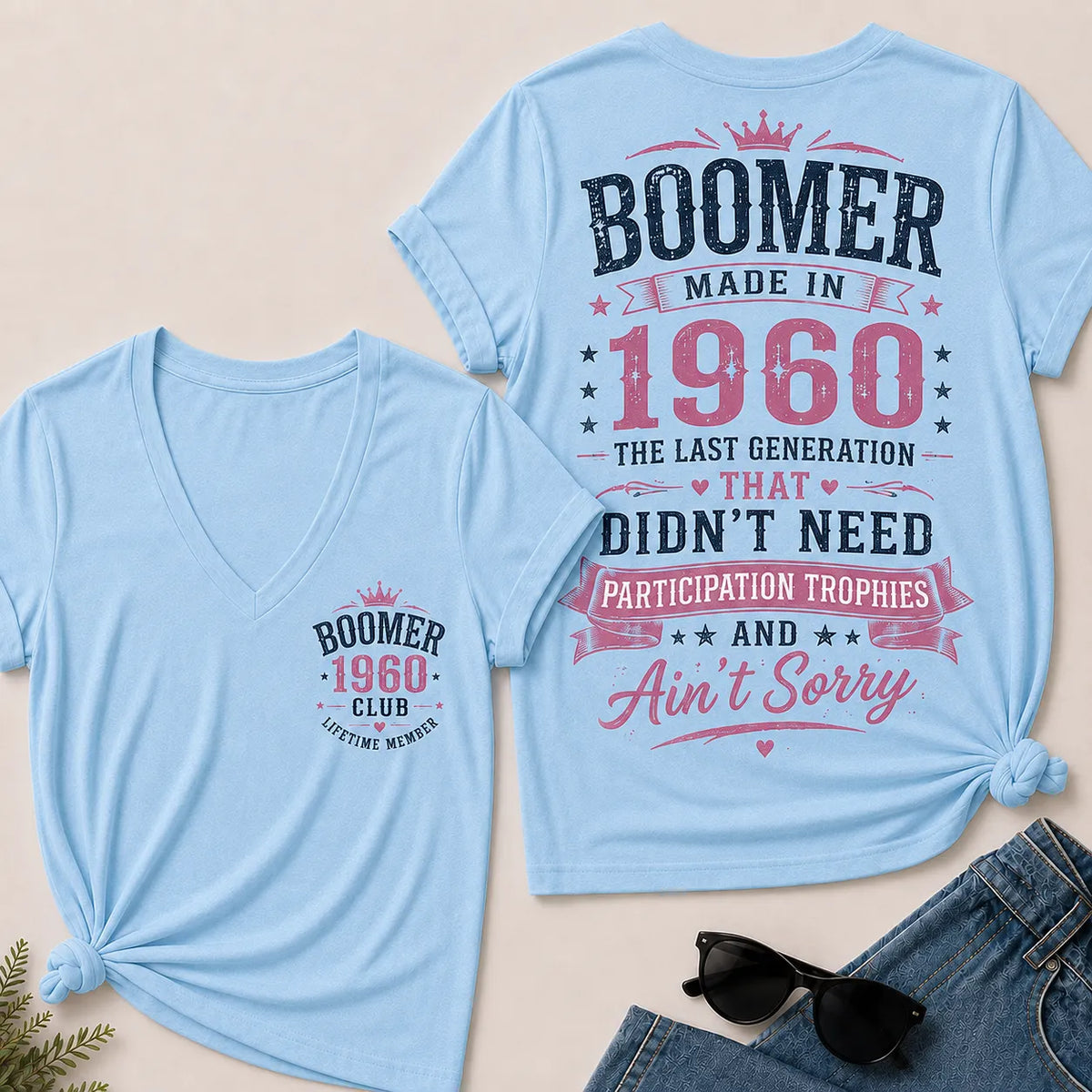 Custom Boomer Year "Boomer – Made in 1960" V-Neck Tee