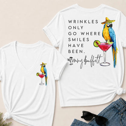 Wrinkles Only Go Where Smiles Have Been – Jimmy Buffett Tribute V-Neck Tee