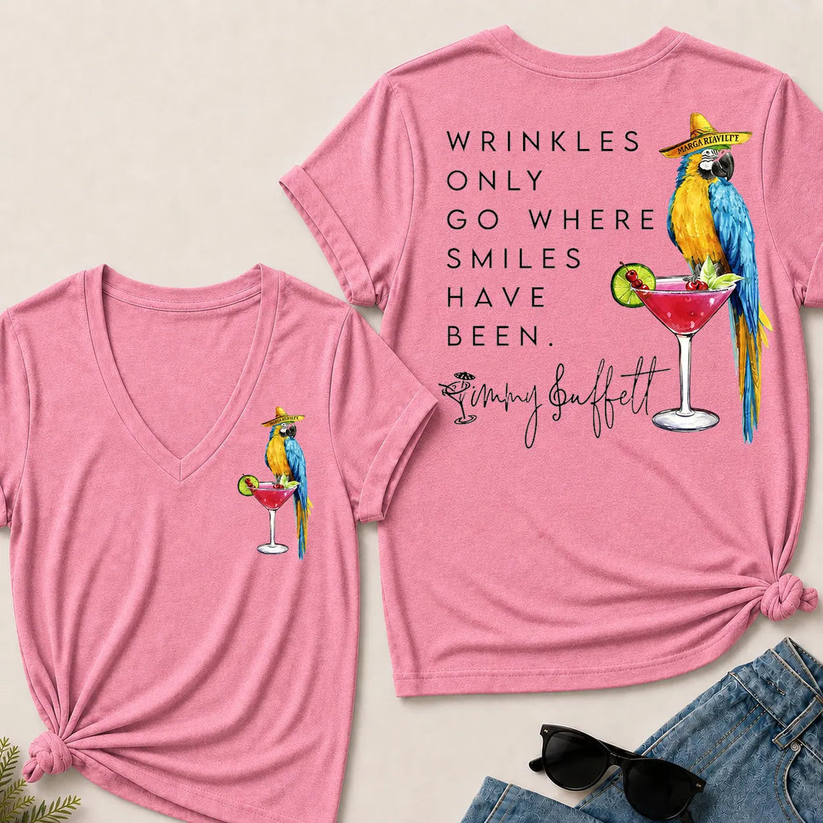 Wrinkles Only Go Where Smiles Have Been – Jimmy Buffett Tribute V-Neck Tee