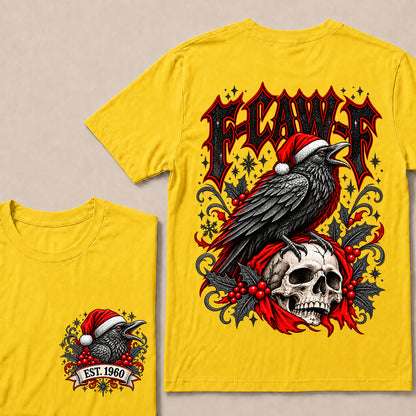 F-CAW-F – Custom EST.Year Gothic Christmas Crow & Skull Graphic T-Shirt