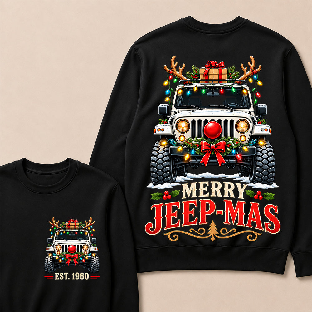 Merry Jeep-Mas – Custom EST.Year Christmas Off-Road Vehicle & Reindeer Antlers Sweatshirt