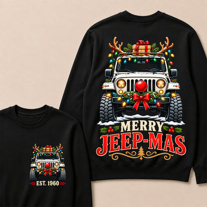 Merry Jeep-Mas – Custom EST.Year Christmas Off-Road Vehicle & Reindeer Antlers Sweatshirt