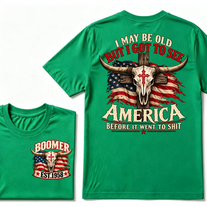 Boomer EST.Year I May Be Old But I Got To See America Vintage Western Patriotic Tee