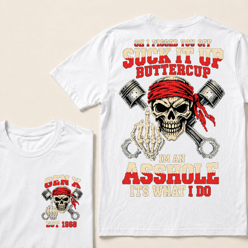 Funny "I'm An Asshole" Skeleton Middle Finger T-Shirt | 8-Bit Pixel Mechanic Graphic Tee