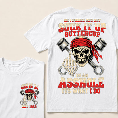 Funny "I'm An Asshole" Skeleton Middle Finger T-Shirt | 8-Bit Pixel Mechanic Graphic Tee