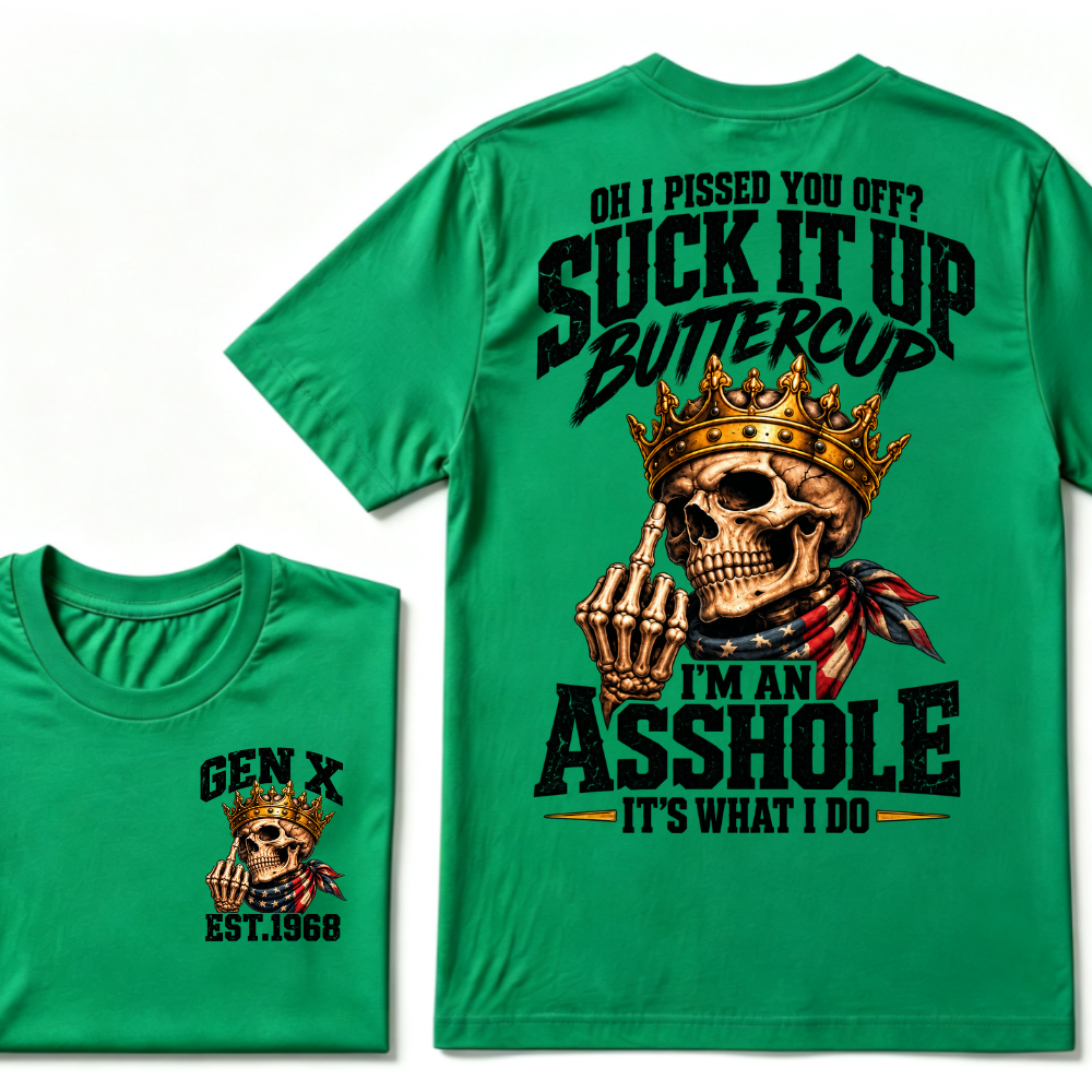 Gen X EST.Year Crown Skull American Bandage Retro Sarcastic Quote Graphic T-Shirt