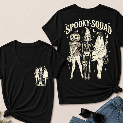Spooky Squad – Custom EST.Year Vintage Halloween Trio Women’s V-Neck T-Shirt