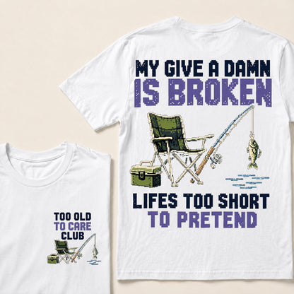 Retro Pixel Fishing T-Shirt | "My Give A Damn Is Broken" Funny Angler Graphic Tee
