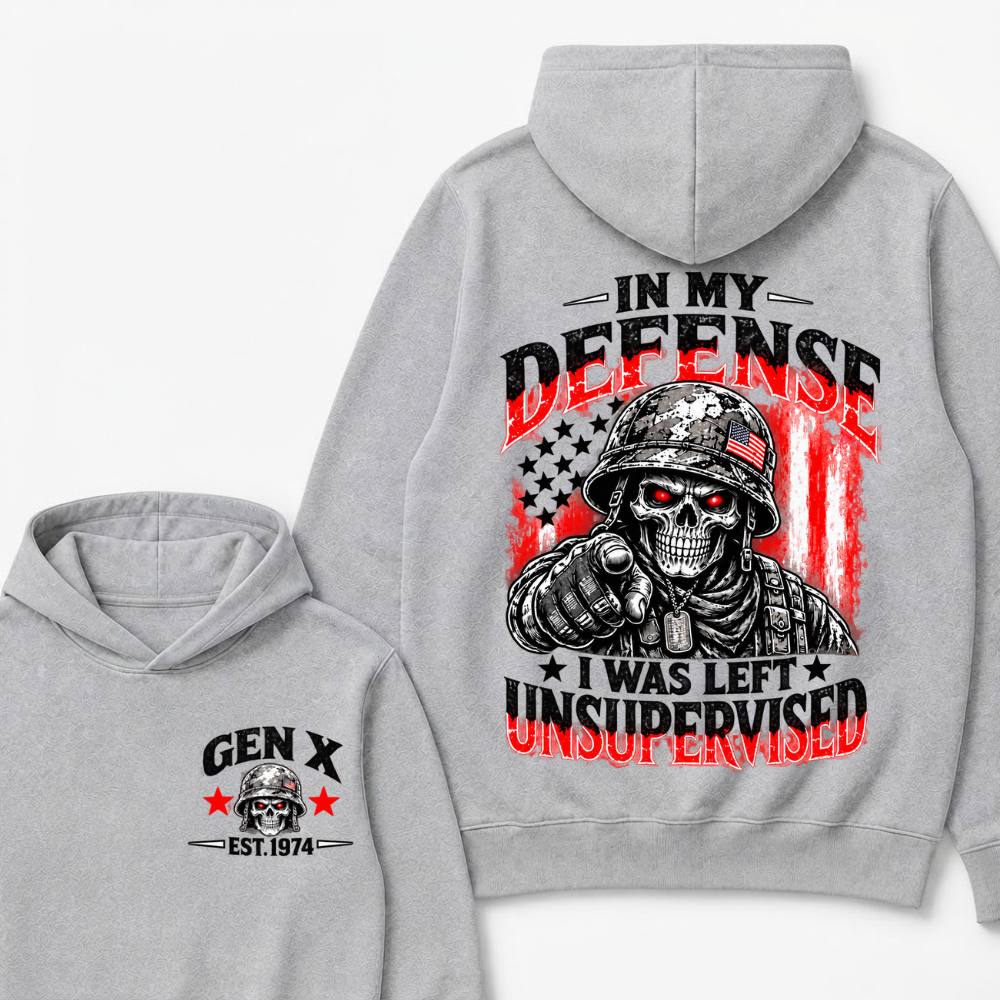 In My Defense I Was Left Unsupervised Est. Year Veteran Skull Graphic Hoodie