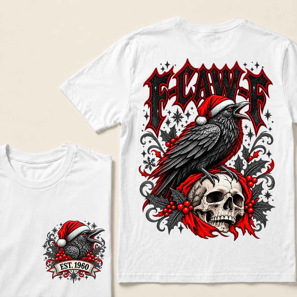 F-CAW-F – Custom EST.Year Gothic Christmas Crow & Skull Graphic T-Shirt