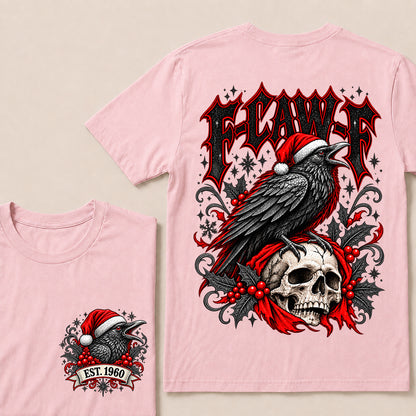 F-CAW-F – Custom EST.Year Gothic Christmas Crow & Skull Graphic T-Shirt