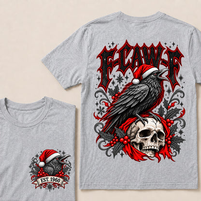 F-CAW-F – Custom EST.Year Gothic Christmas Crow & Skull Graphic T-Shirt
