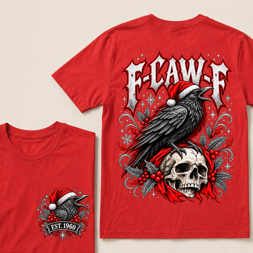 F-CAW-F – Custom EST.Year Gothic Christmas Crow & Skull Graphic T-Shirt