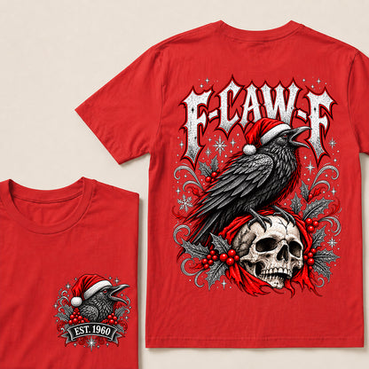 F-CAW-F – Custom EST.Year Gothic Christmas Crow & Skull Graphic T-Shirt