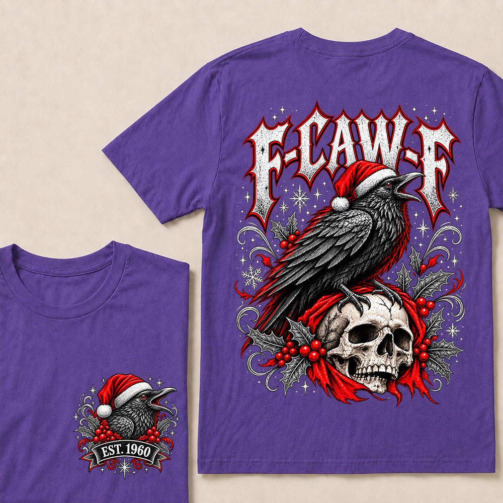F-CAW-F – Custom EST.Year Gothic Christmas Crow & Skull Graphic T-Shirt