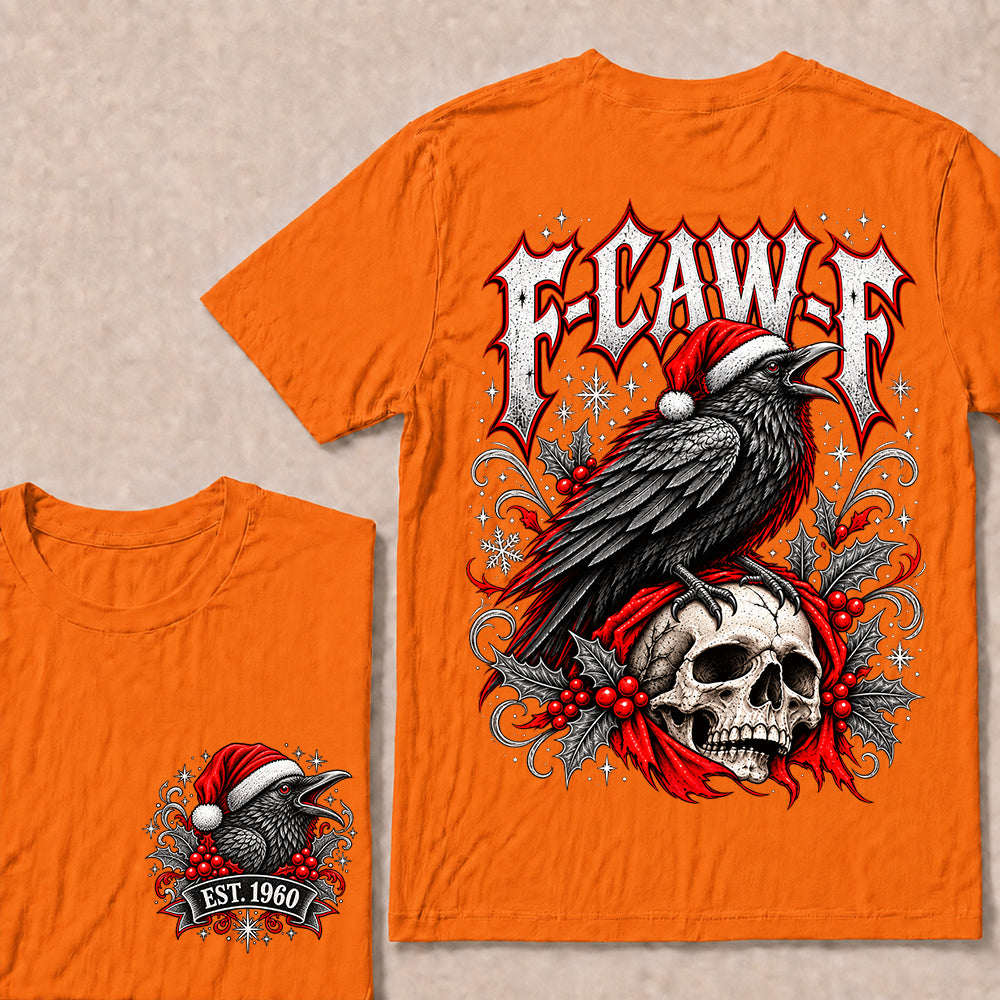 F-CAW-F – Custom EST.Year Gothic Christmas Crow & Skull Graphic T-Shirt