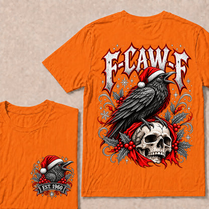 F-CAW-F – Custom EST.Year Gothic Christmas Crow & Skull Graphic T-Shirt