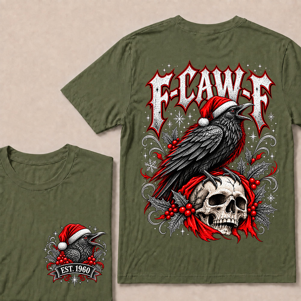 F-CAW-F – Custom EST.Year Gothic Christmas Crow & Skull Graphic T-Shirt