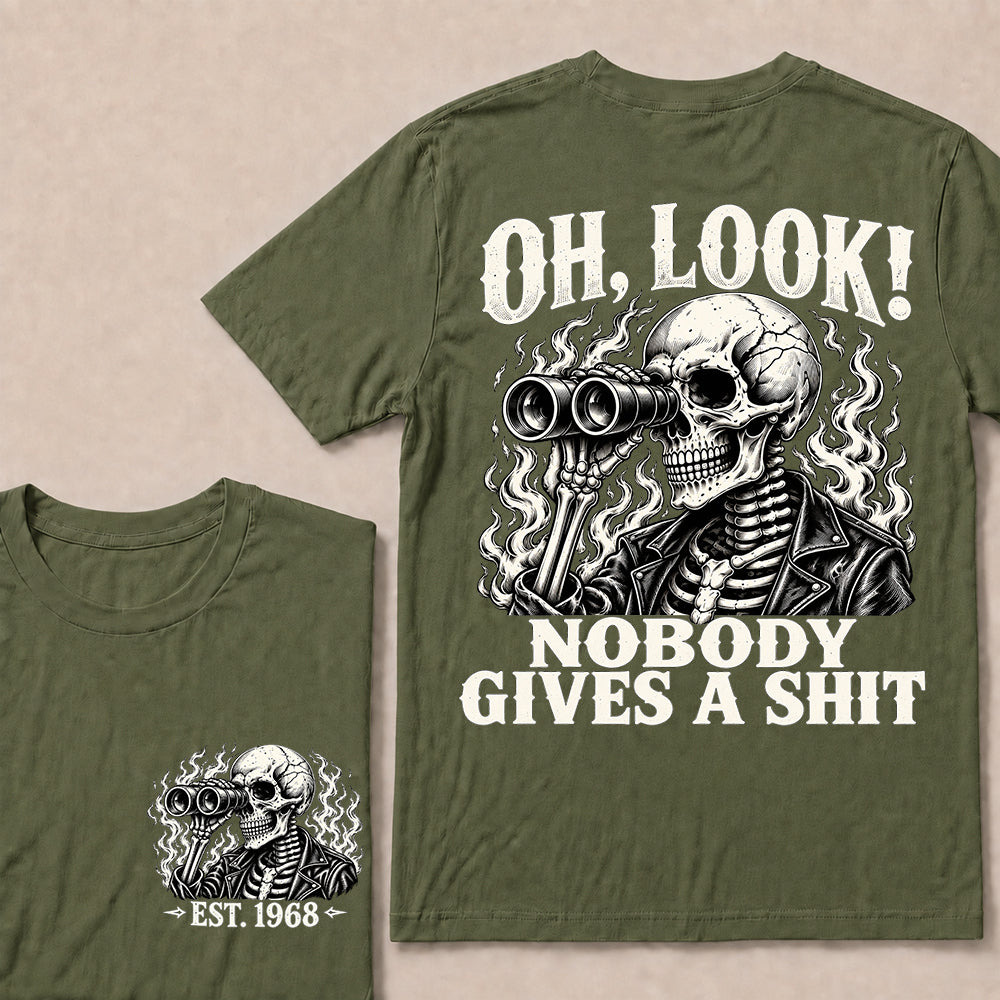 Oh Look Nobody Gives a Shit – Custom EST.Year Binoculars Skull Graphic T-Shirt