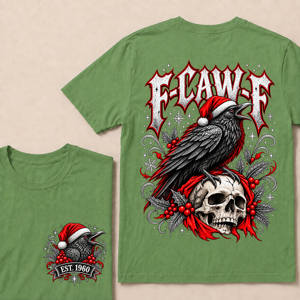 F-CAW-F – Custom EST.Year Gothic Christmas Crow & Skull Graphic T-Shirt