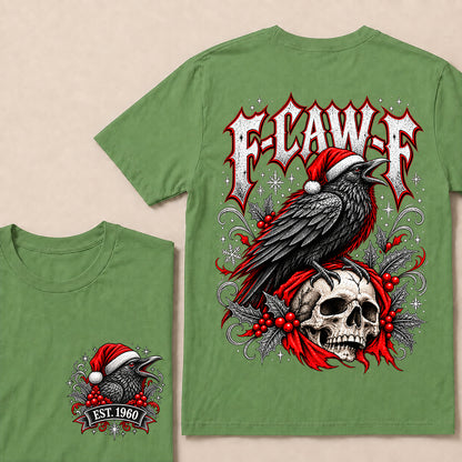 F-CAW-F – Custom EST.Year Gothic Christmas Crow & Skull Graphic T-Shirt