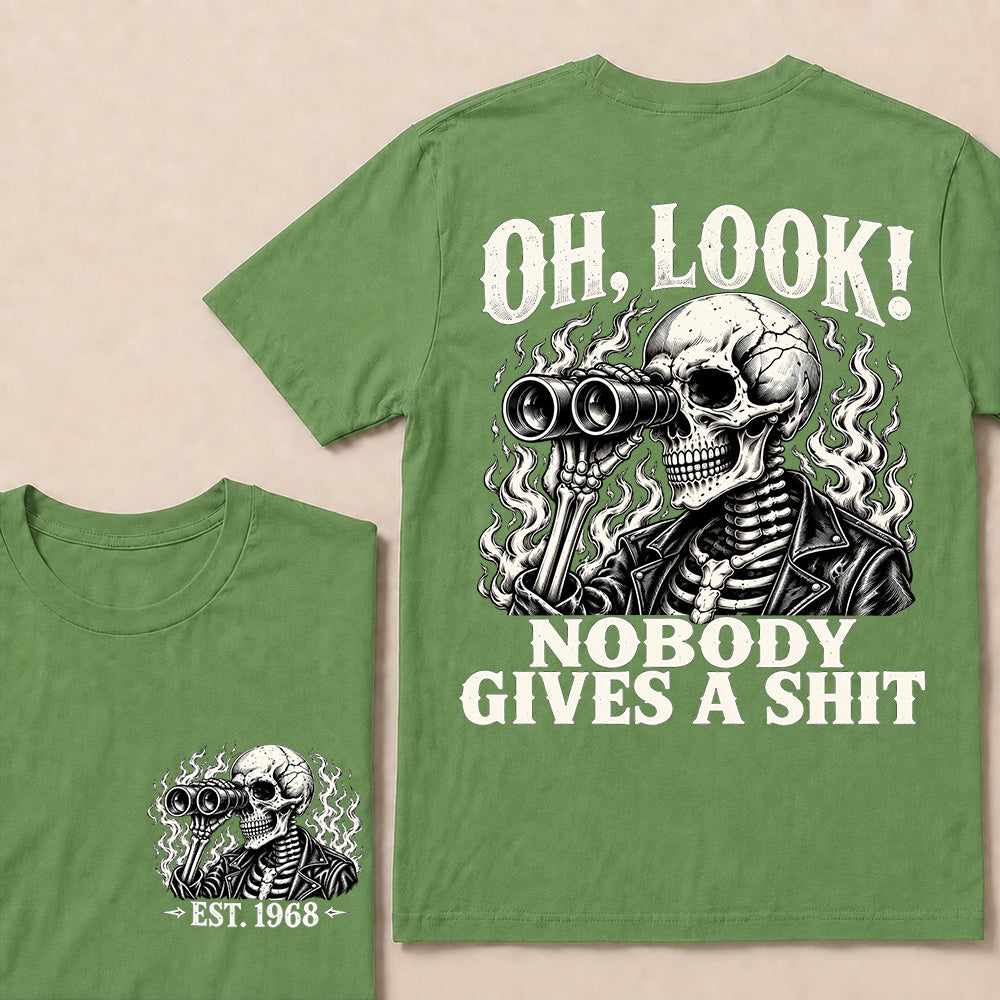 Oh Look Nobody Gives a Shit – Custom EST.Year Binoculars Skull Graphic T-Shirt