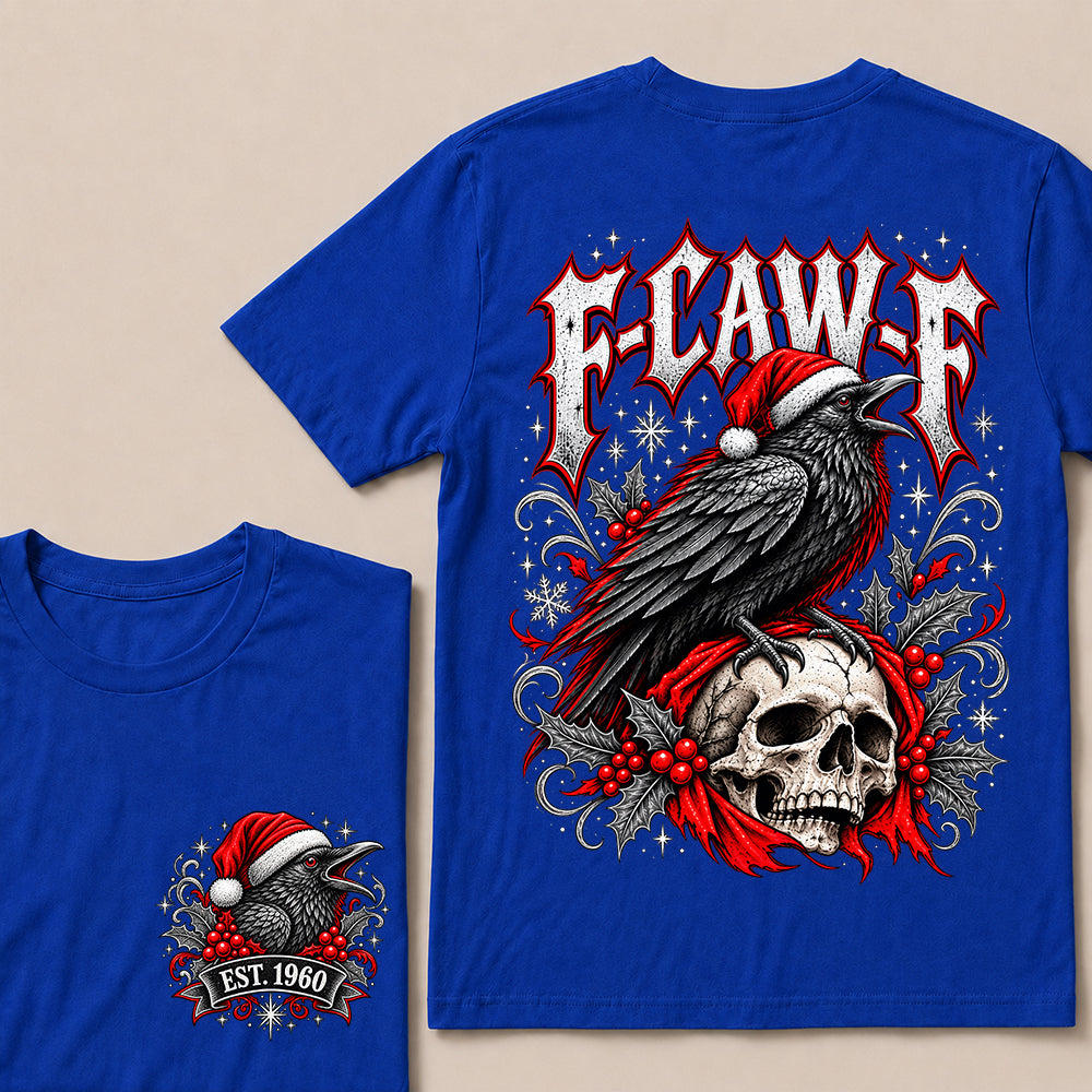 F-CAW-F – Custom EST.Year Gothic Christmas Crow & Skull Graphic T-Shirt