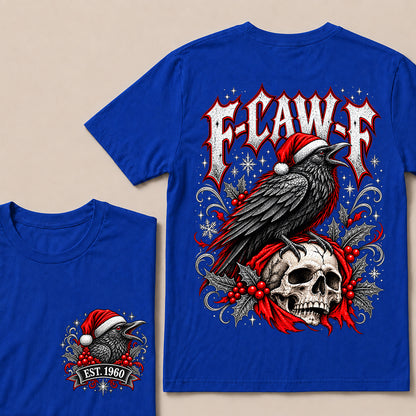 F-CAW-F – Custom EST.Year Gothic Christmas Crow & Skull Graphic T-Shirt