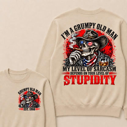 I’m a Grumpy Old Man My Level of Sarcasm Depends on Your Level of Stupidity – Custom EST.Year Cowboy Skull & Cigar Sweatshirt
