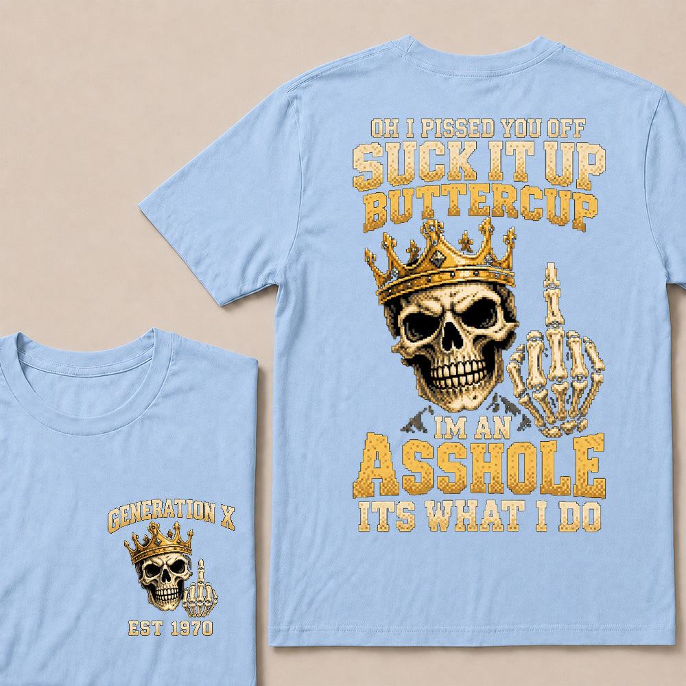 Retro Pixel Gold Crown Skull T-Shirt | "Suck It Up Buttercup" Sarcastic Gen X Tee