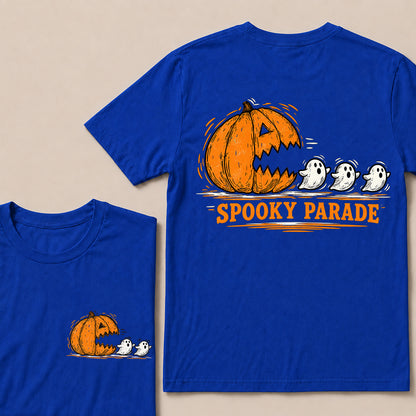 Spooky Parade – Vintage Halloween Pumpkin & Ghosts Graphic T-Shirt