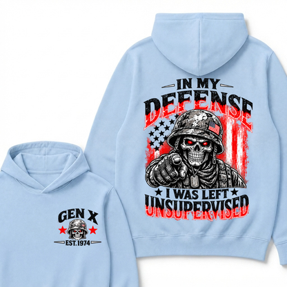 In My Defense I Was Left Unsupervised Est. Year Veteran Skull Graphic Hoodie