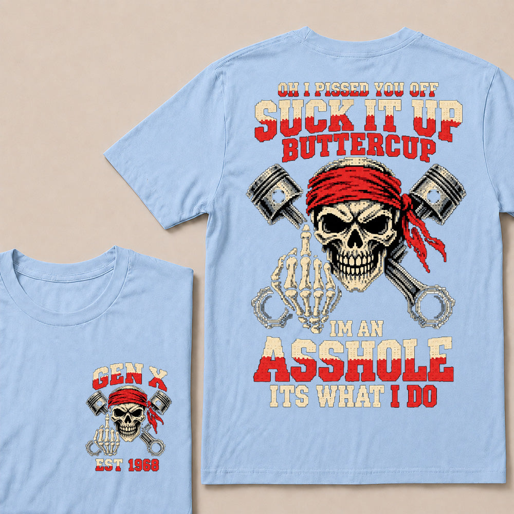 Funny "I'm An Asshole" Skeleton Middle Finger T-Shirt | 8-Bit Pixel Mechanic Graphic Tee