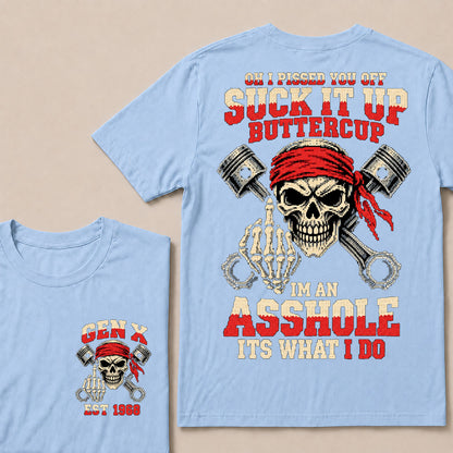 Funny "I'm An Asshole" Skeleton Middle Finger T-Shirt | 8-Bit Pixel Mechanic Graphic Tee