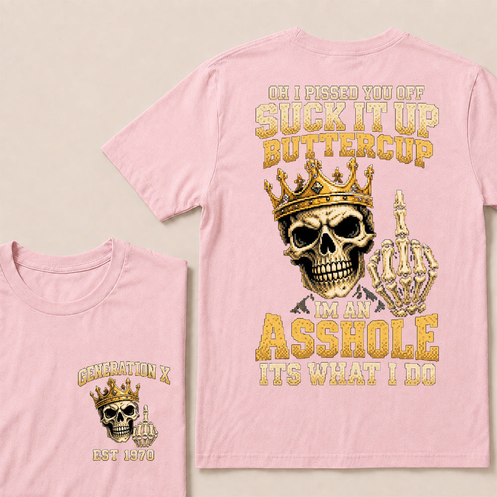 Retro Pixel Gold Crown Skull T-Shirt | "Suck It Up Buttercup" Sarcastic Gen X Tee