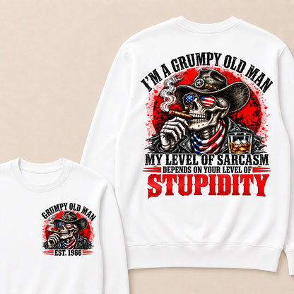 I’m a Grumpy Old Man My Level of Sarcasm Depends on Your Level of Stupidity – Custom EST.Year Cowboy Skull & Cigar Sweatshirt