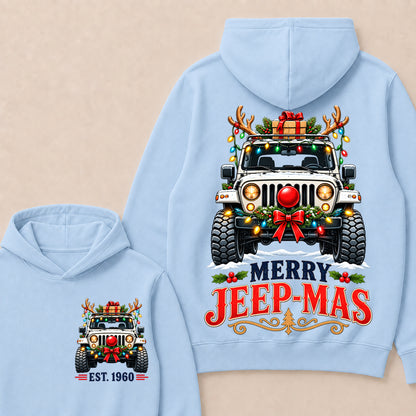 Merry Jeep-Mas – Custom EST.Year Christmas Off-Road Vehicle & Reindeer Antlers Hoodie