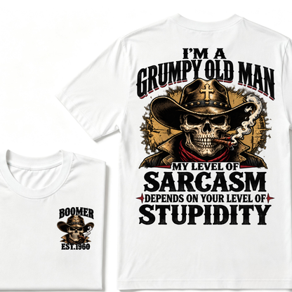 Custom EST.Year I'm A Grumpy Old Man My Level Of Sarcasm Depends On Your Level Of Stupidity Vintage Graphic T-Shirt