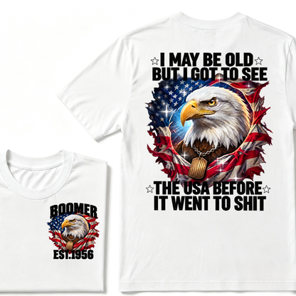 Boomer EST.Year I May Be Old But I Got To See America Longhorn Skull Retro Patriotic Eagle T-shirt