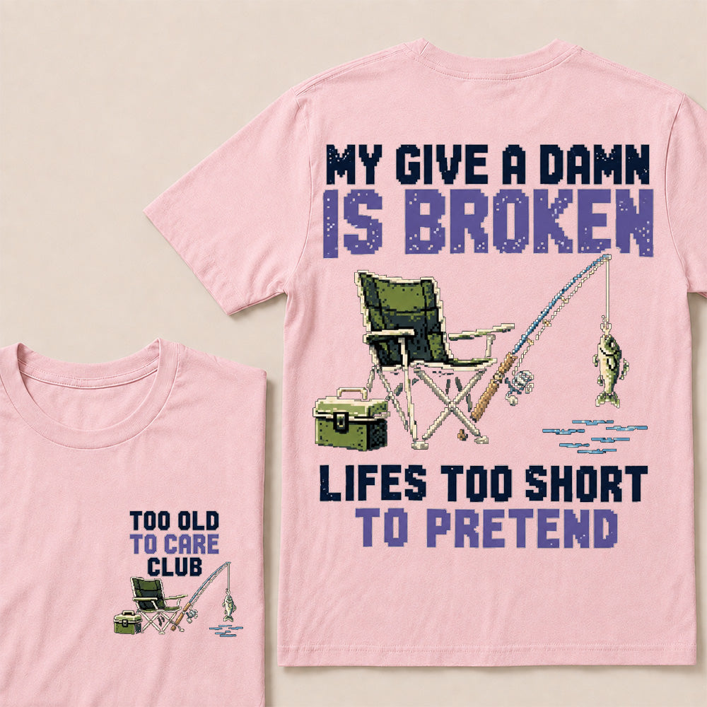 Retro Pixel Fishing T-Shirt | "My Give A Damn Is Broken" Funny Angler Graphic Tee