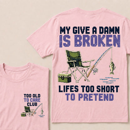 Retro Pixel Fishing T-Shirt | "My Give A Damn Is Broken" Funny Angler Graphic Tee